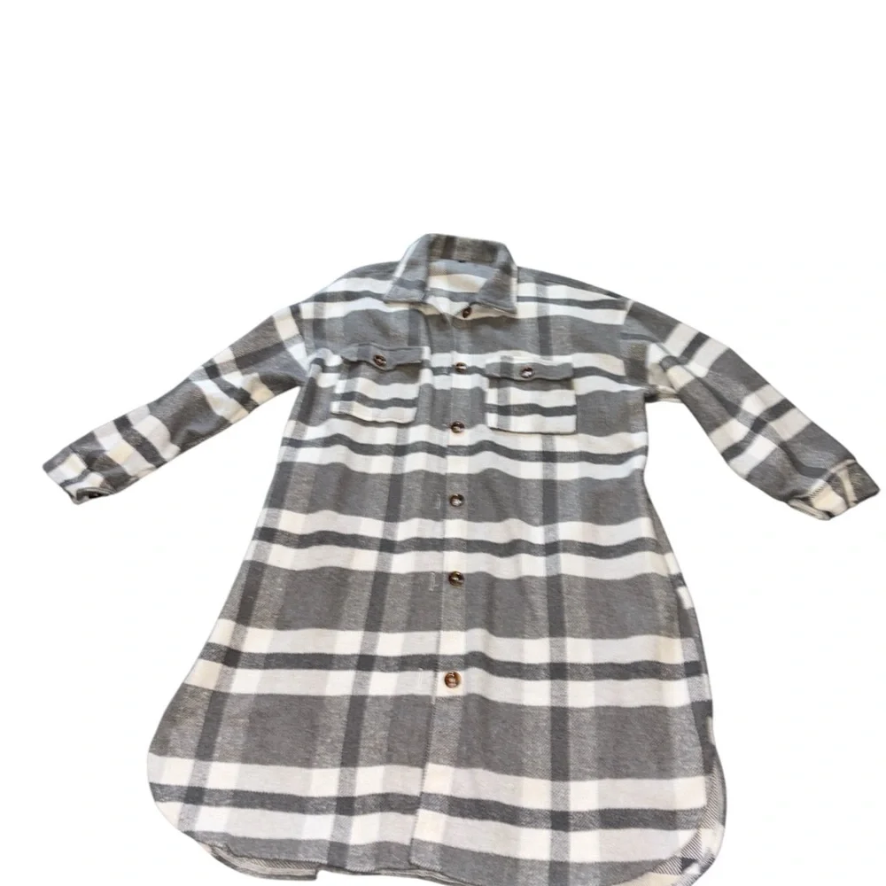 Flannel Oversized grey white Button Down coat XL - Picture 6 of 11